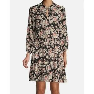 DREW Black Floral Dress Smocked Waist Ruffled Size Small NEW